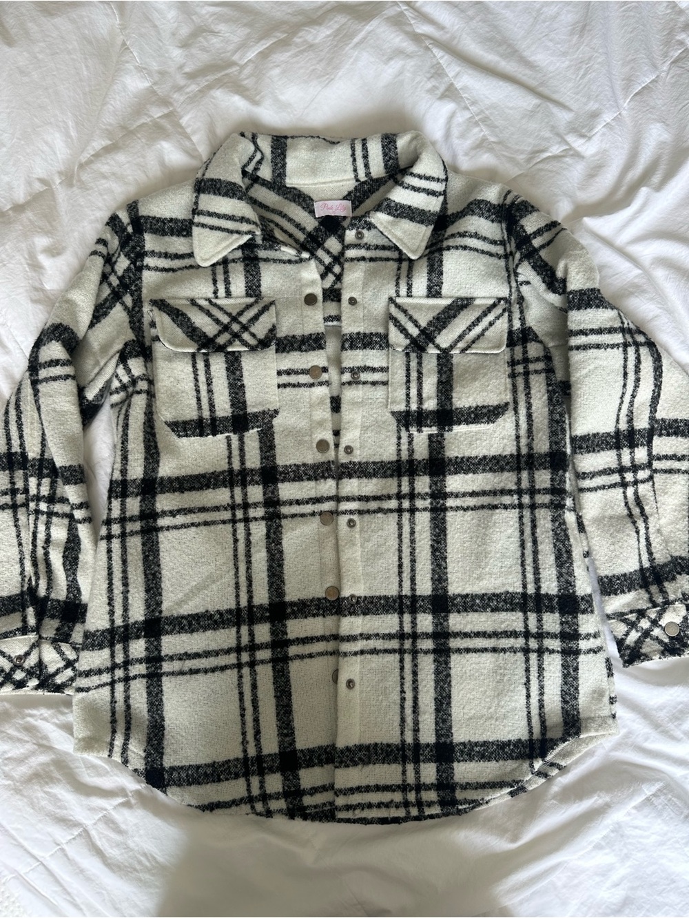 Pink Lily Black and White Plaid Button Down Shirt Jacket